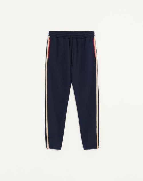 Valentino - Valentino Acetate Jogging Trousers With Vlogo Signature Embroidery - Navy/beige - Man - Activewear