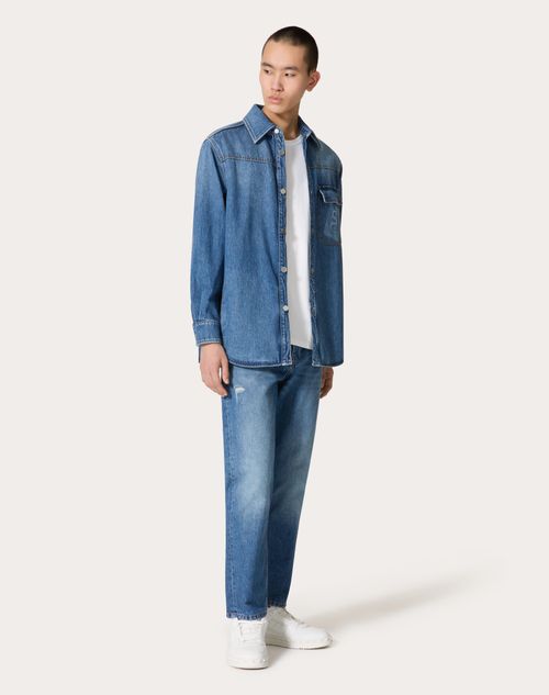 Denim Pants With Embossed Vlogo Signature for Man in Denim