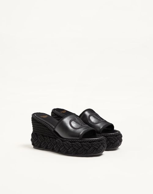 Valentino Garavani - Vlogo Torchon Wedge Slide In Nappa 100mm - Black - Woman - Espadrilles And Wedges