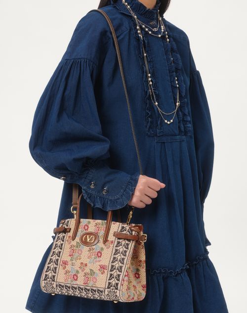 Valentino Garavani - Valentino Garavani Antibes Small Jacquard And Karung Fabric Shopping Bag - Multicolour/tobacco - Woman - Totes