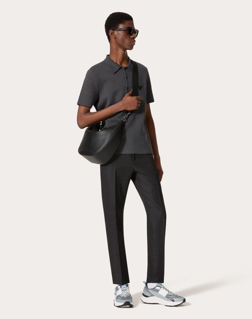 Valentino - Polo En Coton Extensible Avec Élément V En Métal - Gris - Homme - Prêt-à-porter