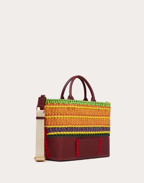 Valentino Garavani - Small Valentino Garavani Crochet Bags Fabric Tote - Cherry/multicolor - Man - Man Bags & Accessories Sale