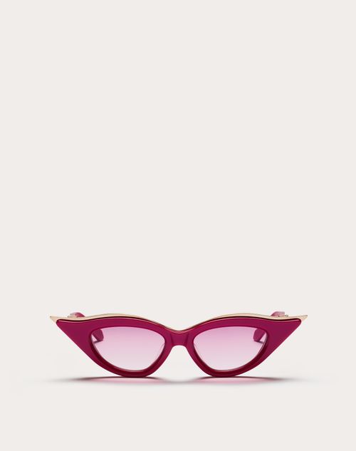 Valentino - V - Goldcut Ii Cat-eye Thickset Acetate Frame With Titanium Insert - Rose/gris Foncé - Femme - Lunettes De Soleil