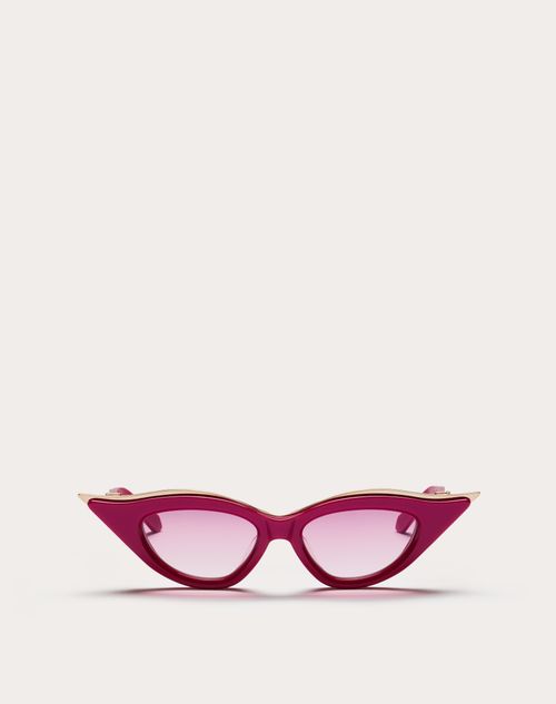 Valentino - V - 골드컷 I 두껍고 조형적인 아세테이트 프레임 & 티타늄 인서트 - 핑크/다크 그레이 - 여성 - 선글라스