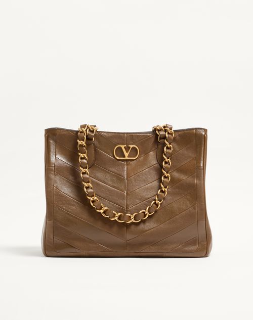 Valentino Garavani - Valentino Garavani Laseine Shopping Bag In Nappa Leather With A Chevron Pattern - Tundra - Woman - Totes