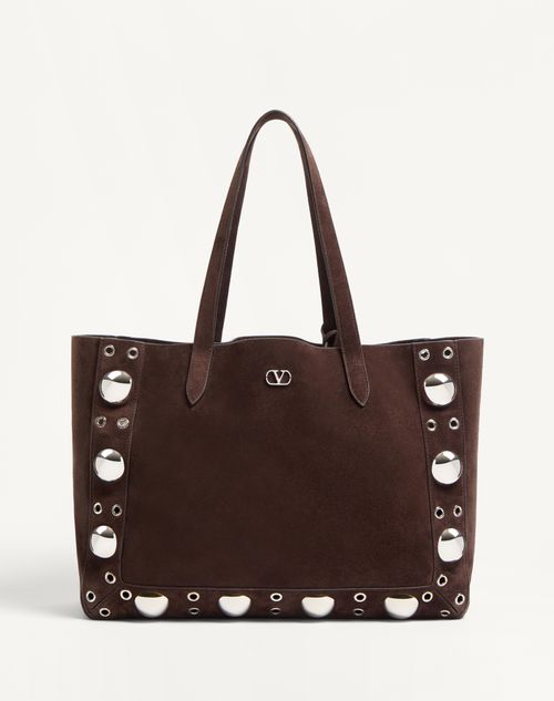 Valentino Garavani - Valentino Garavani Nellcôte Suede Shopping Bag - Testa Di Moro - Woman - Bags