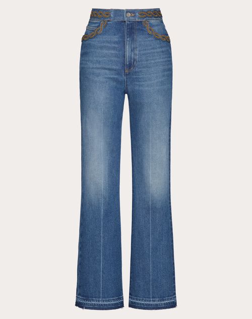 Valentino - Bestickte Blue Medio Con Riserva Hose - Denim - Frau - Denim