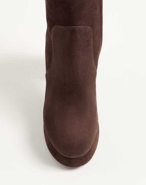 Valentino Garavani - Fawcette Platform Ankle Boot In Split Leather 90mm - Ebony - Woman - Boots And Ankle Boots