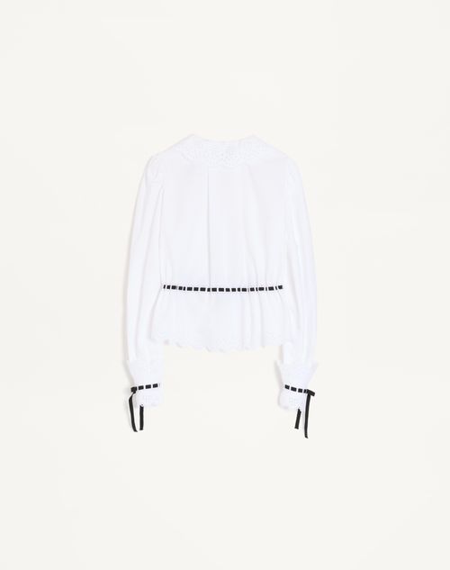 Valentino - Embroidered Cotton Popeline Shirt - White/ Black - Woman - Gifts For Her