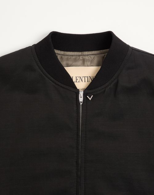 Valentino - Valentino Bomber Jacket In Viscose And Cotton Cannetté With Metallic V Detail - Black - Man - Outerwear