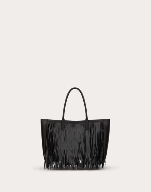 Vlogo Locker Medium Tote Shopping Bag With Sequin Fringes for Woman in Black Valentino SE
