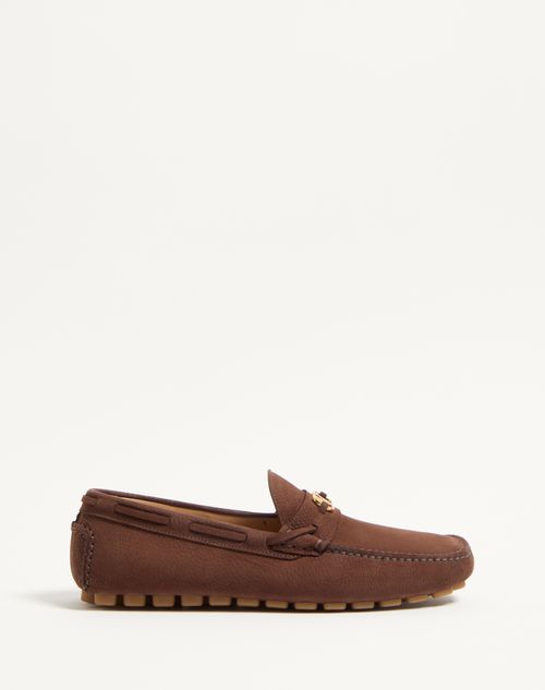 Valentino Garavani - Driver Fastaway Loafer In Deerskin Suede - Bark Brown - Man - Shoes