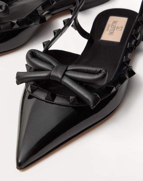 Rockstud Bow Slingback Ballerina In Patent Leather With Tone Rockstud Bow Slingback Ballerina In Patent Leather With Tone