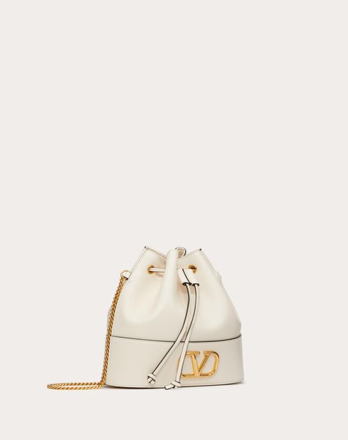 Valentino Garavani - Mini Bucket Bag In Nappa With Vlogo Signature Chain - Light Ivory - Woman - Shoulder Bags