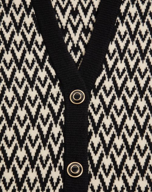 Valentino - トゥッタラ V ジャカードパターン ウール カーディガン - クリーム/ブラック - ウィメンズ - ニット