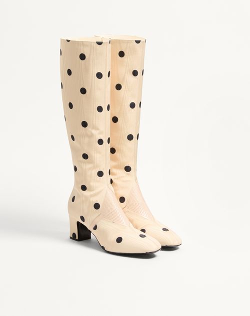Valentino Garavani - Equivoque Boot In Moiré Plus De Pois Fabric 60mm - Butter/black - Woman - Boots