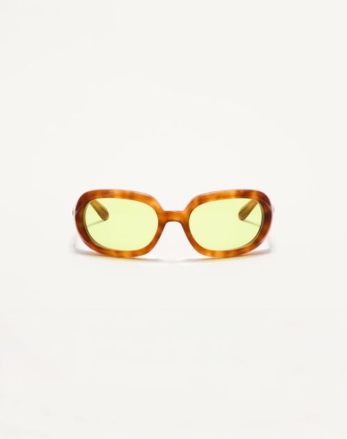 Valentino - Oval Wrap-around Acetate Eyewear - Medium Havana/acid Green - Unisex - Eyewear