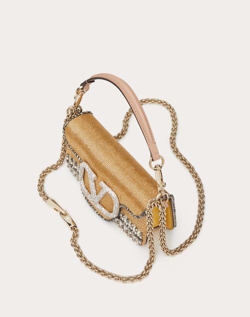 Locò Embroidered Small Shoulder Bag for Woman in Gold Crystal