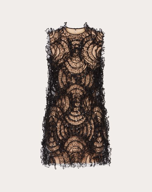 Valentino - Tulle Illusione Embroidered Short Dress - Black/sand - Woman - Dresses