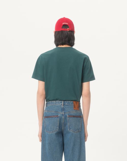 Cotton T-shirt With Vlogo Patch for Man in Dark Green Cotton T-shirt With Vlogo Patch for Man in Dark Green