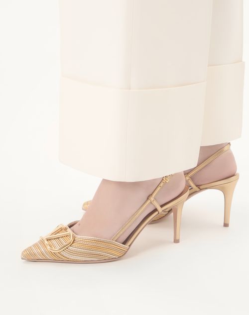 Valentino Garavani - Décolleté Slingback Vlogo Signature Metalizzato Con Ricamo Cornely 80mm - Oro - Donna - Décolleté