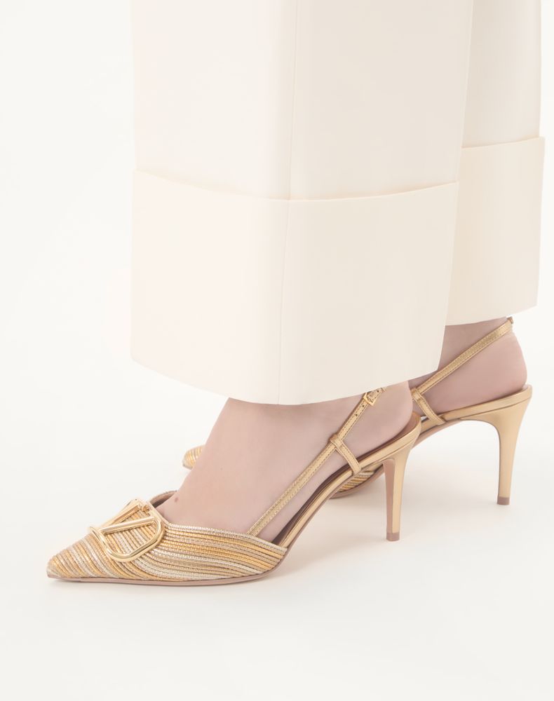 Valentino Garavani Vlogo Signature Metallic Slingback Pumps With Cornely Embroidery 80Mm Woman Gold 34.5