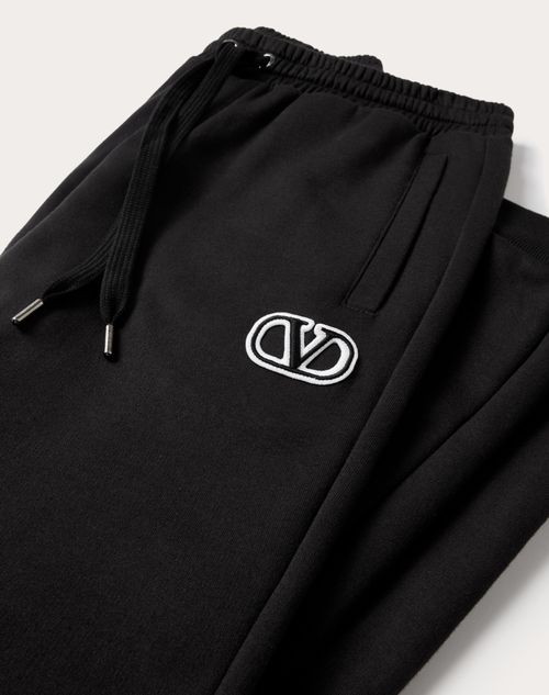 Valentino - Technical Cotton Joggers With Vlogo Signature Patch - Black - Man - Trousers And Shorts