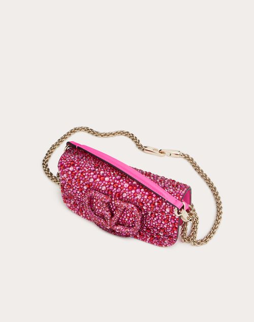 V Sling Mini Sequined Leather Tote Bag in Pink - Valentino Garavani