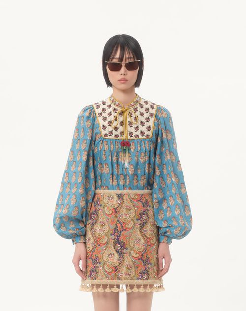 Valentino - Cotton And Lurex Top With Petales D'amour Embroidered Print - Multicolour - Woman - Shirts & Tops