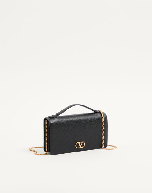 Valentino Garavani - Vlogo Signature Grainy Calfskin Wallet With Chain - Black - Woman - Clutches