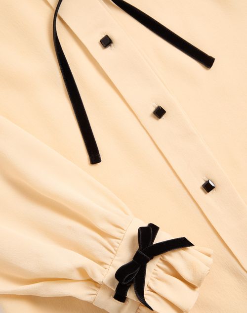 Valentino - Crepe De Chine Shirt - Birch/black - Woman - Shirts & Tops