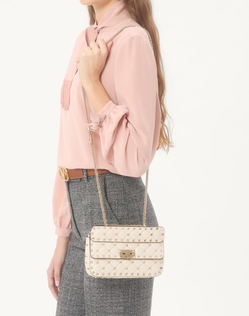 Valentino Garavani - Valentino Garavani Rockstud Spike Small Shoulder Bag In Nappa Leather - Light Ivory - Woman - Shoulder Bags