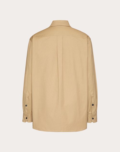 Valentino - Cotton Shirt Jacket With Embossed Vlogo Signature Leather Pocket - Beige - Man - Shirts