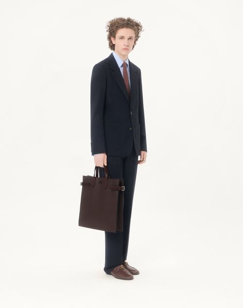 Valentino Garavani - Valentino Garavani Antibes Medium Tote Bag In Grained Leather - Dark Brown - Man - Totes