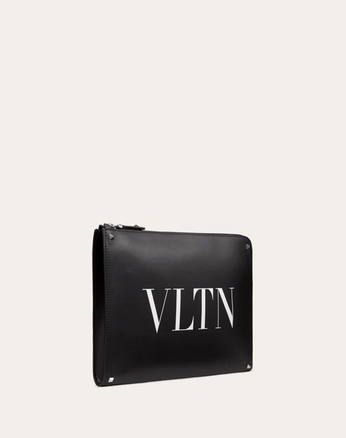 Valentino Garavani - Vltn Leather Document Case - Black/white - Man - Bags