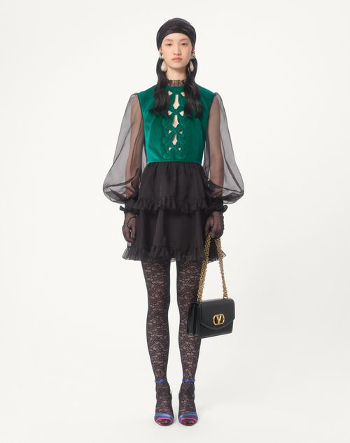 Valentino - Short Embroidered Organza Dress - Black/green - Woman - Dresses