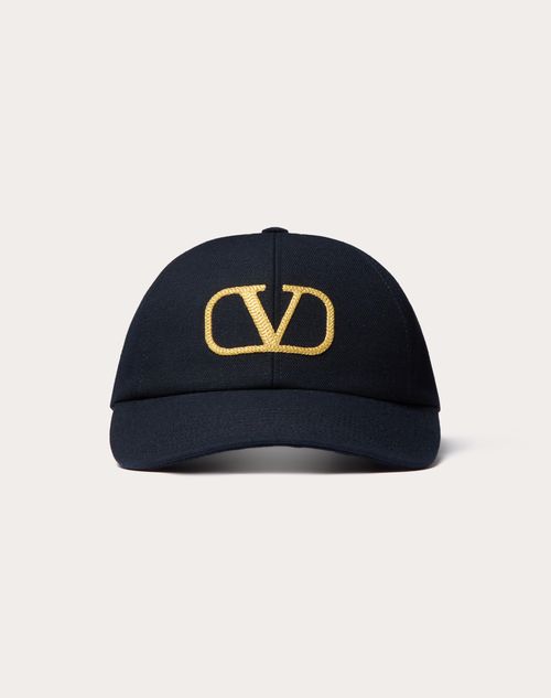 Valentino Garavani - Casquette Vlogo Signature En Coton - Blue/or - Femme - Gants Et Chapeaux