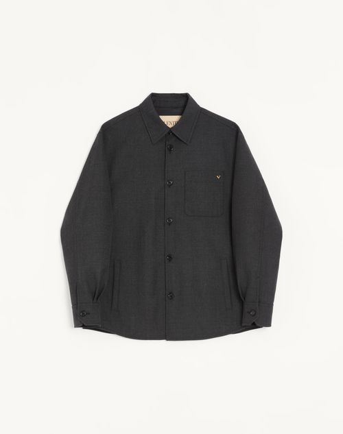 Valentino - Valentino Shirt Jacket In Nylon Gabardine With Vgold - Dark Grey - Man - Outerwear