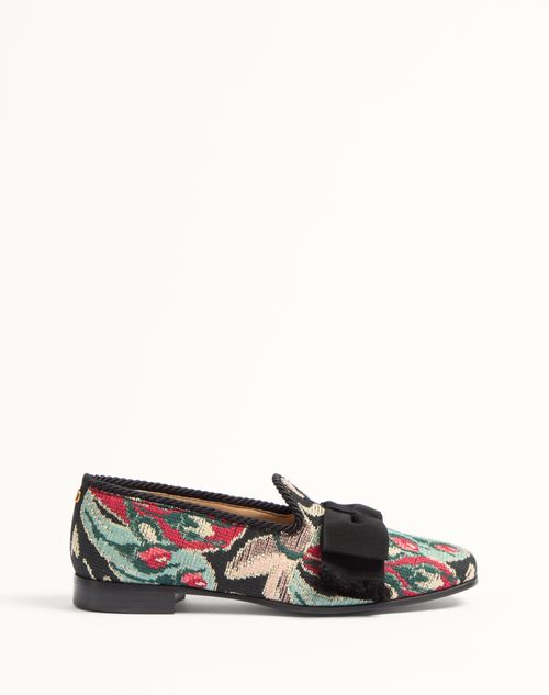 Valentino Garavani - Bowow Loafer In Jacquard Fabric - Multicolour/black - Man - Loafers And Driver