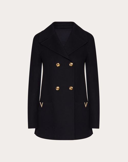 Valentino - Compact Drap Peacoat - Navy - Woman - Coats And Outerwear