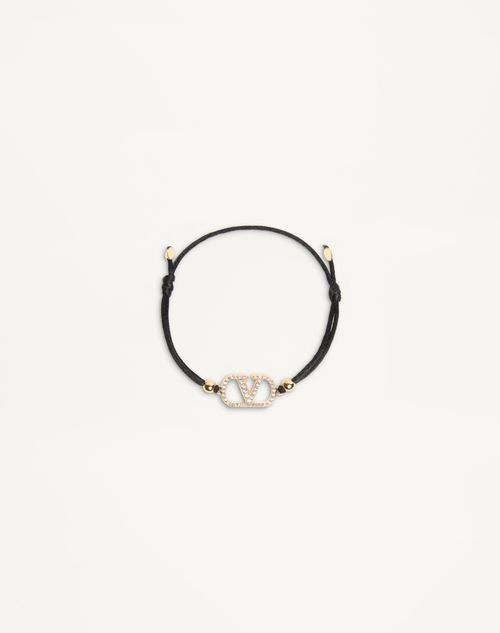 Valentino Garavani - Valentino Garavani Vlogo Signature Bracelet In Cotton And Swarovski® Crystals - Black - Woman - Jewellery