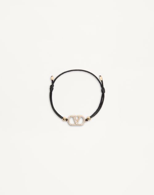 Valentino Garavani - Valentino Vlogo Signature Bracelet In Cotton And Swarovski® Crystals - Black - Woman - Jewellery