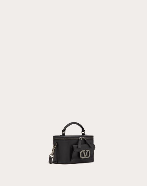 Valentino Garavani - Mini Sac À Main Valentino Garavani Locò En Cuir De Veau Avec Logo Bijou - Noir - Femme - Cadeaux Pour Elle