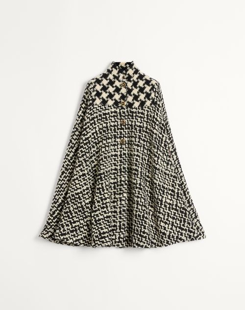 Valentino - Cape Aus Geometrischem Tweed - Elfenbein/schwarz - Frau - Jacken Und Mäntel