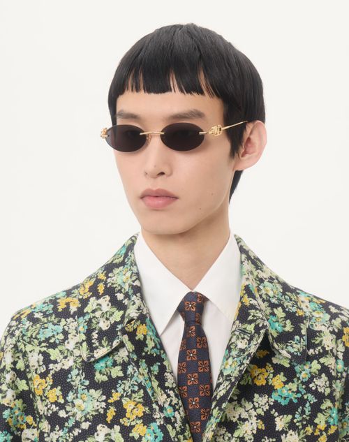 Valentino - Geometric Metal Eyewear - Gold/grey - Woman - Eyewear