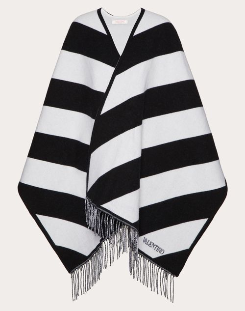 Valentino Garavani - Poncho Strhype En Laine - Ivoire/noir - Femme - Accessoires Textiles