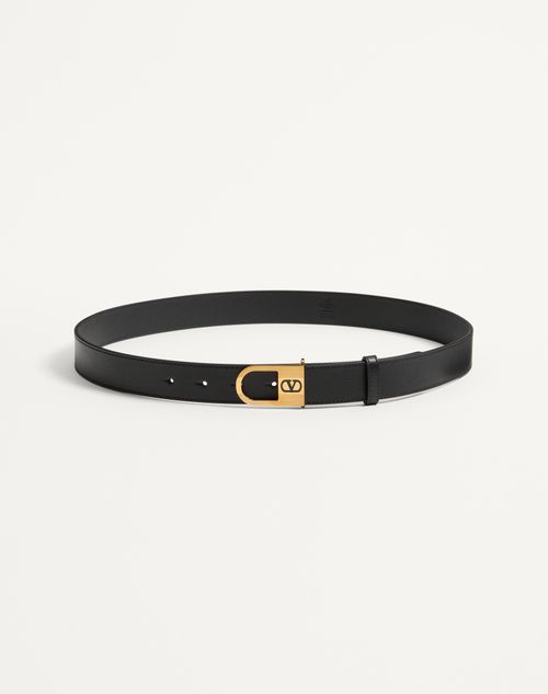 Valentino Garavani - Vlogo Signature Belt In Shiny Calfskin 30 Mm With Enameled Logo Detail - Black - Woman - Belts - Accessories