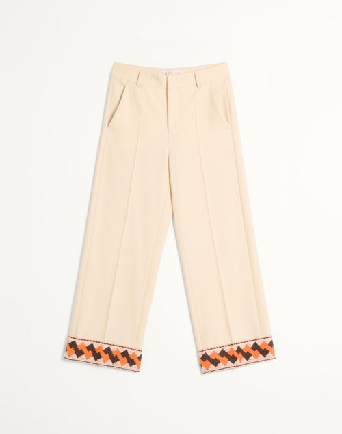 Wool Gabardine Trousers With Jacquard Hem for Man in Butter Wool Gabardine Trousers With Jacquard Hem for Man in Butter