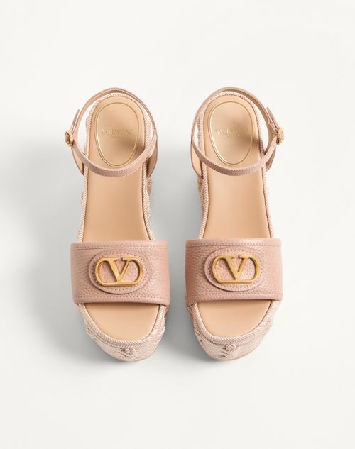 Valentino Garavani - Vlogo Signature Wedge Sandal In Grainy Calfskin 120mm - Rose Cannelle - Woman - Espadrilles And Wedges