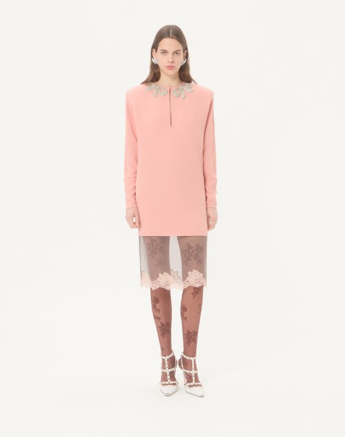 Embroidered Cady Couture Short Dress for Woman in Pink/silver | Valentino US